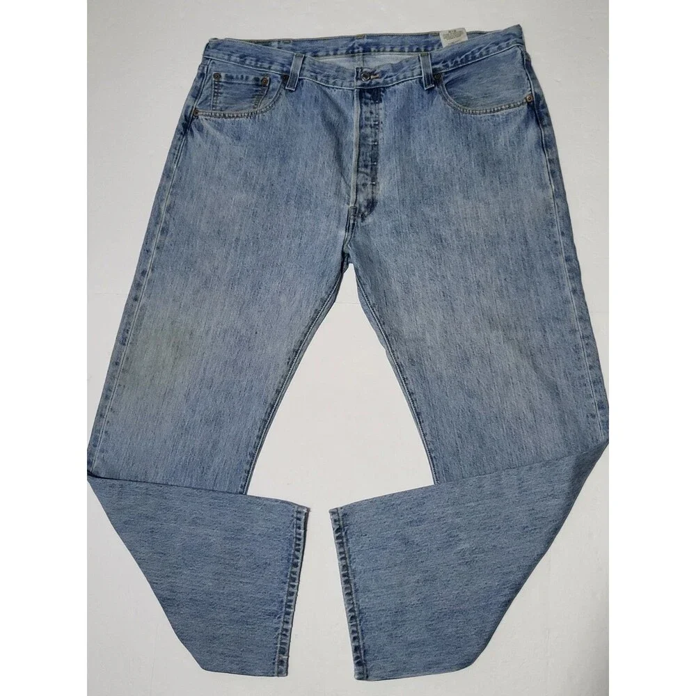 Levi's 501 Size 42x32 Men's Red Tab Button Fly Light Blue Denim Jeans
